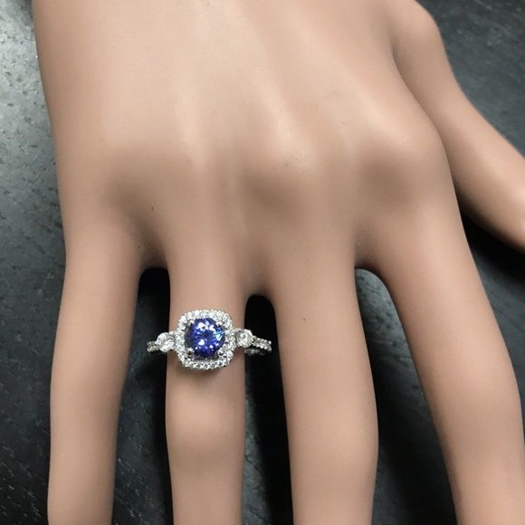 14K White Gold 13.41 Carat Tanzanite and Diamond Ring  1.60 Ct Tanzanite & Diamond 14KW Gold Ring